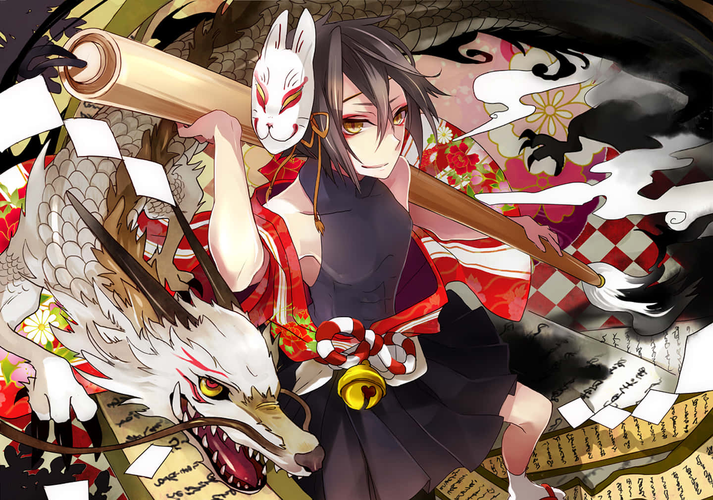 Download Anime Boy With Fox Mask Wallpaper 