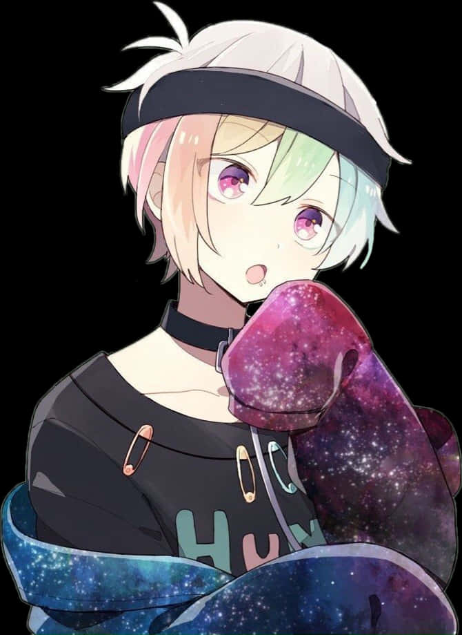 Anime Boy With Galaxy Boxing Gloves PNG