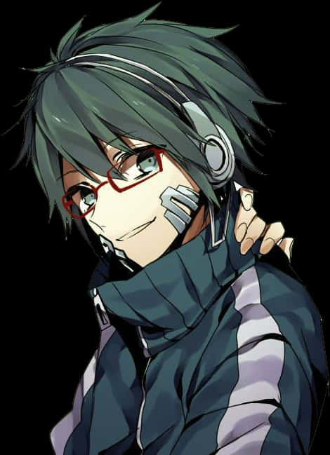 Anime Boy With Headphonesand Scarf PNG