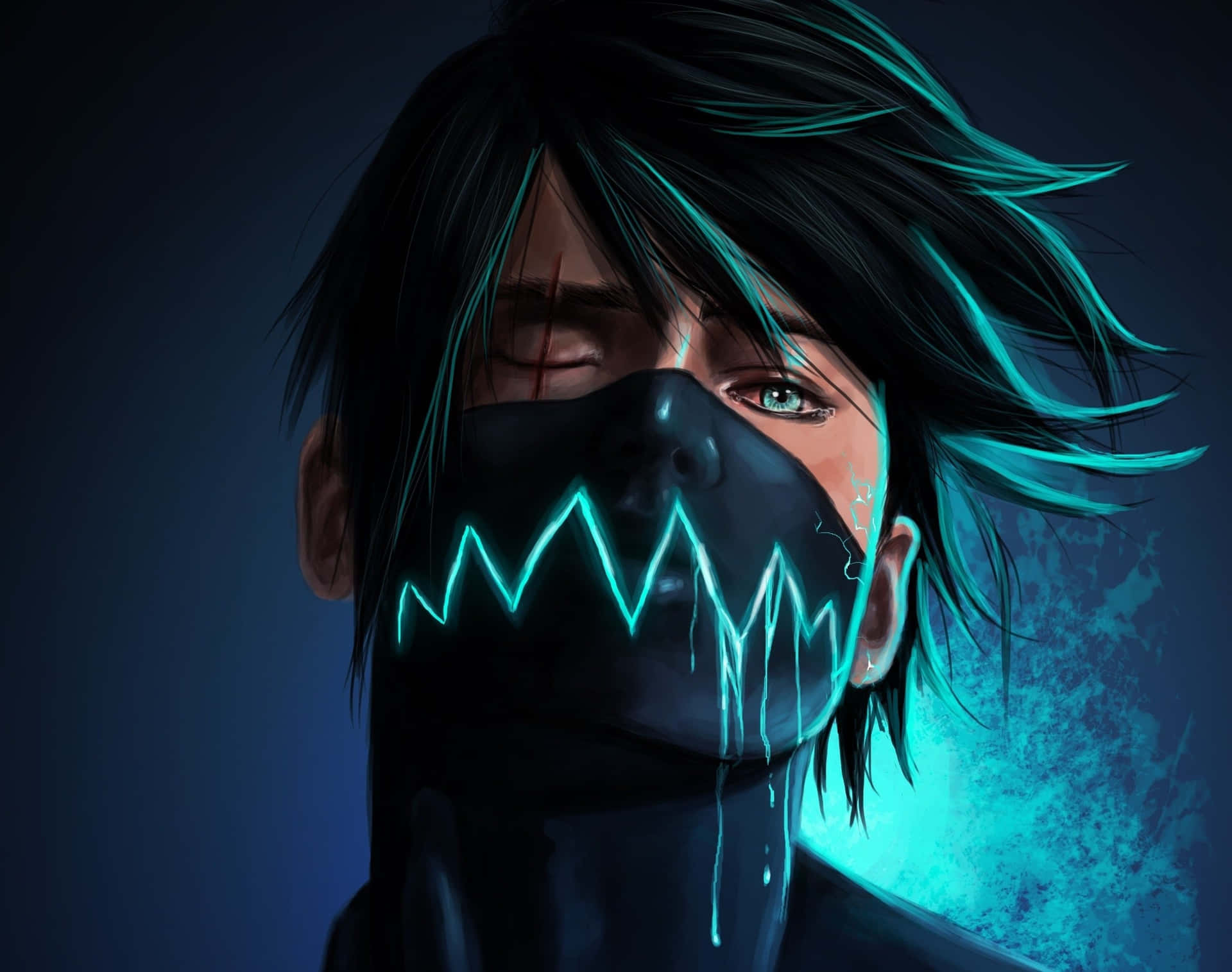 Anime Boy With Neon Mask Wallpaper