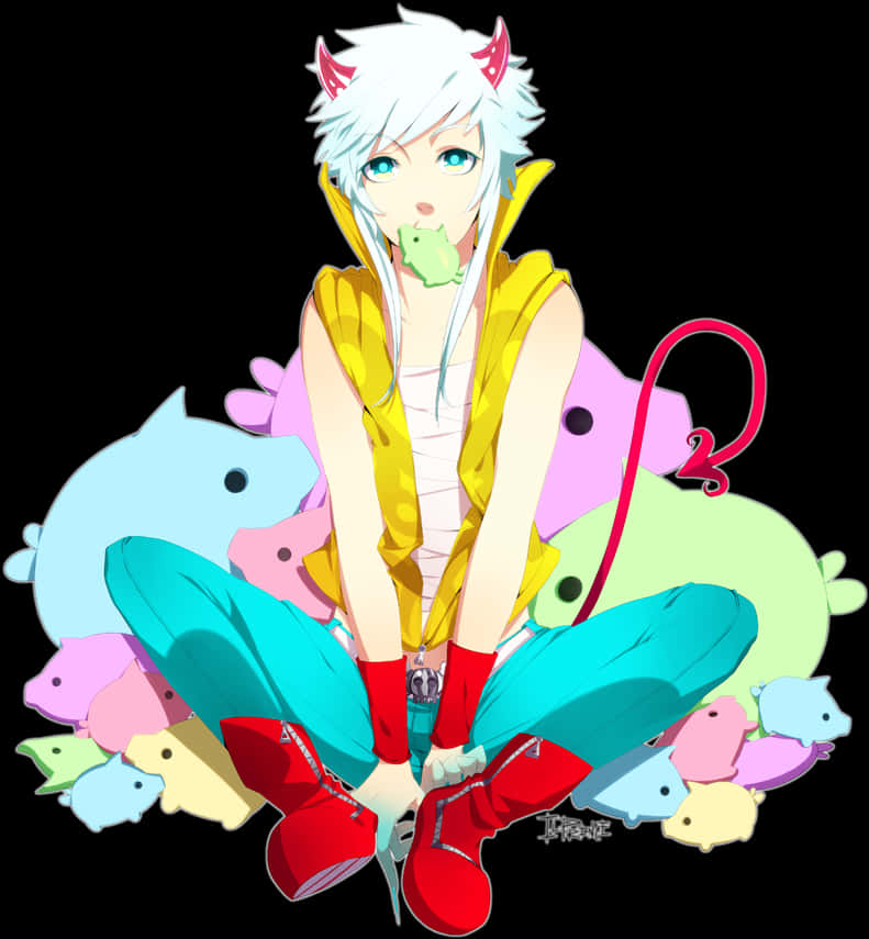 Anime Boy With White Hairand Animal Ears PNG