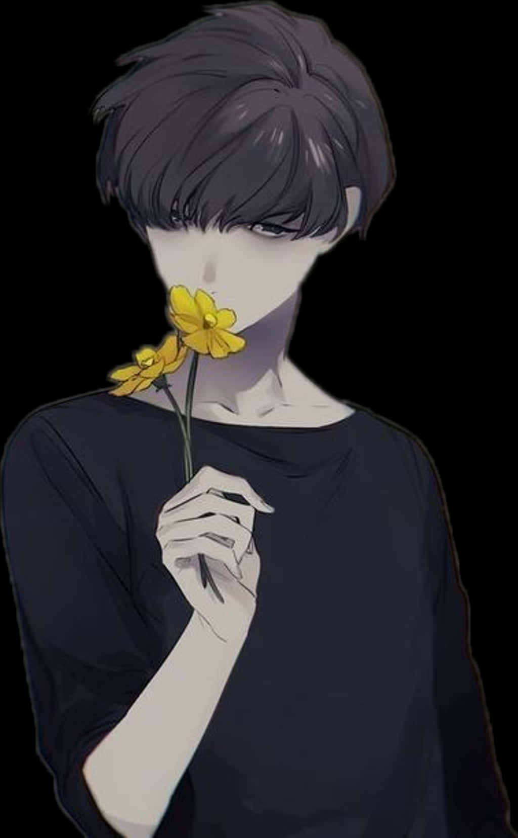 Download Anime Boy With Yellow Flower | Wallpapers.com