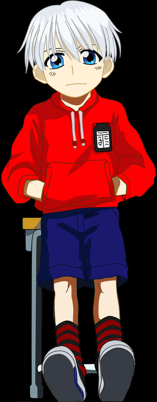 Anime Boyin Red Hoodieand Shorts PNG