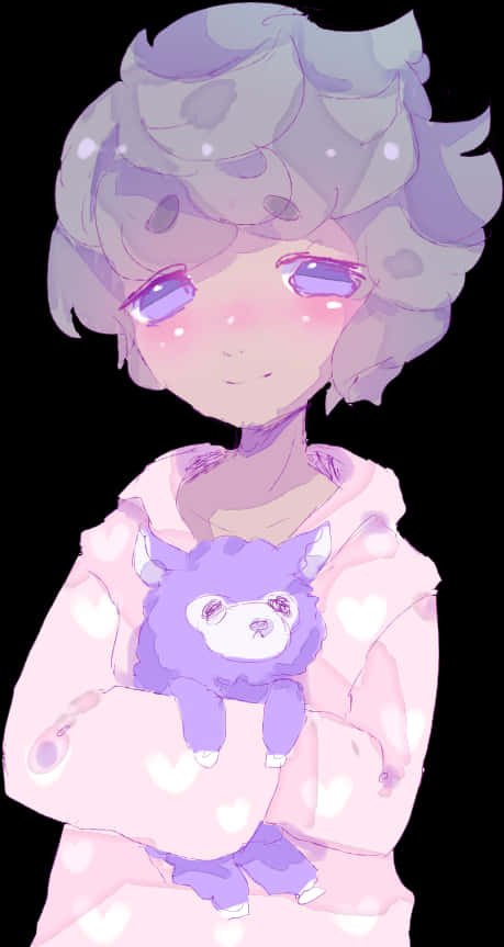 Anime Boywith Plushie PNG