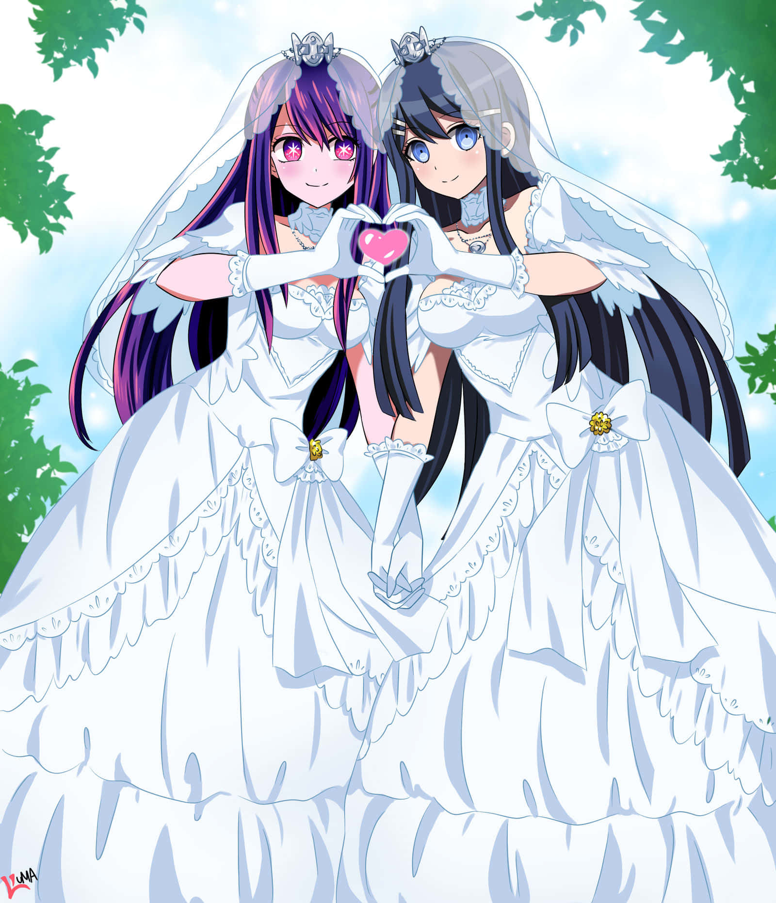 Anime Brides Sharing Heart Wallpaper