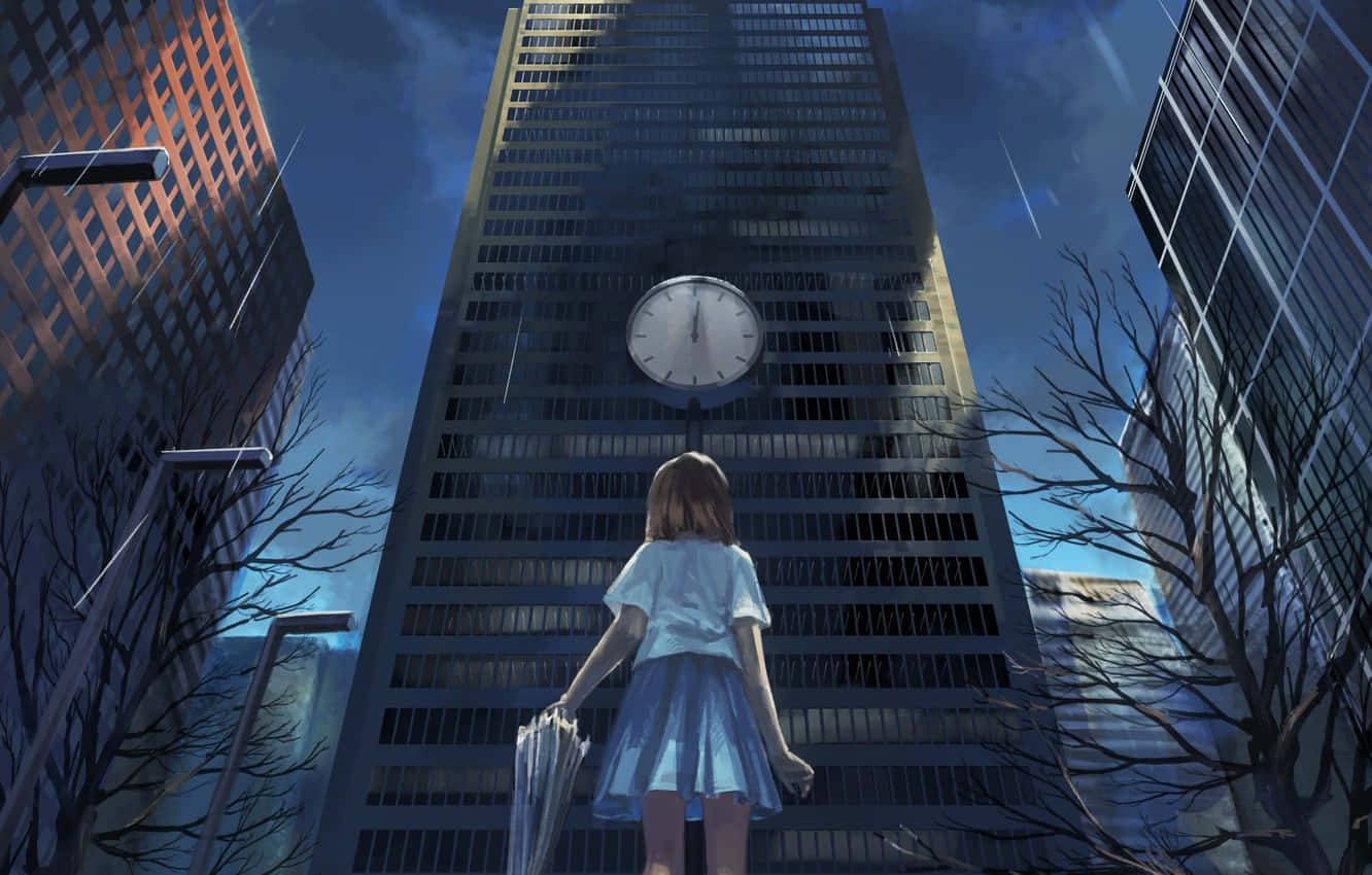Edificiode Anime Con Torre Del Reloj Fondo de pantalla