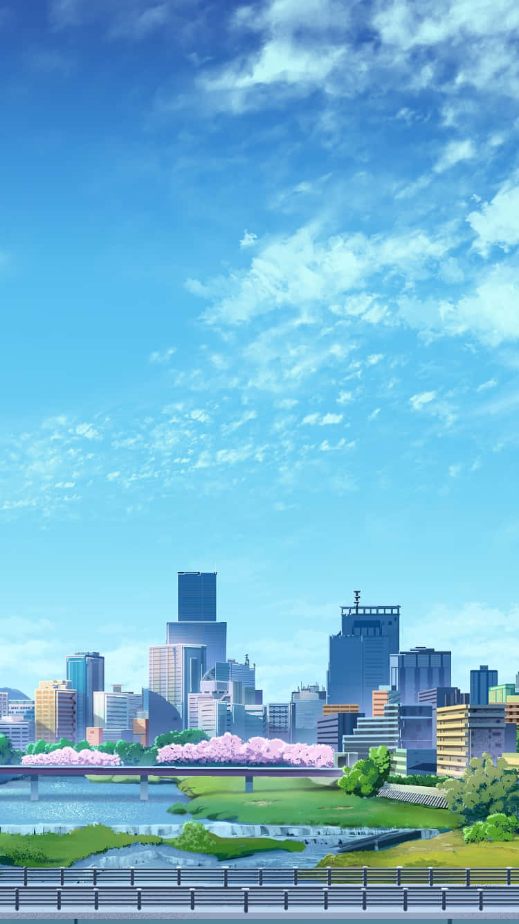 Animebyggnadfuturistisk Stadsbild Wallpaper