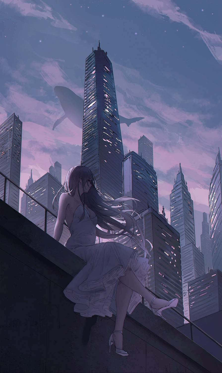 Anime Building Purple Sky Wallpaper