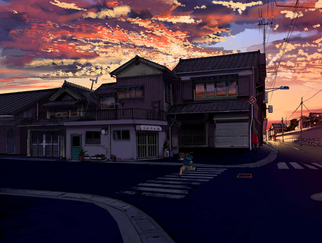 Siluetade Edificio De Anime Con Nubes Pastel. Fondo de pantalla