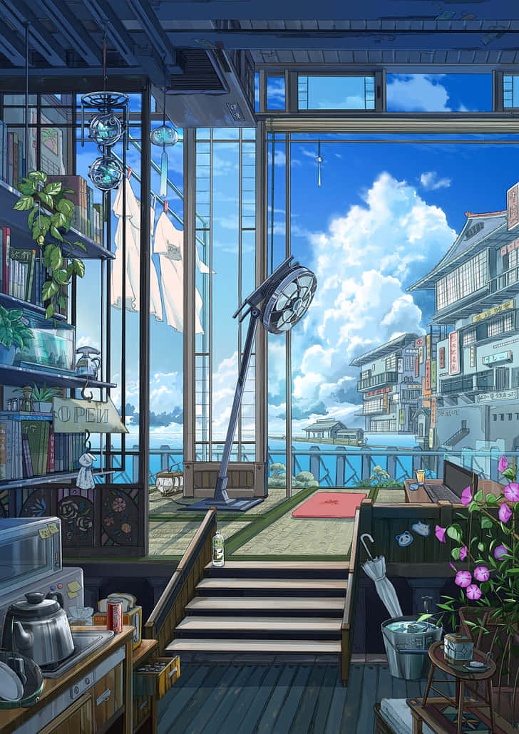 Animegebäude Wolkenkratzer Ansicht Wallpaper