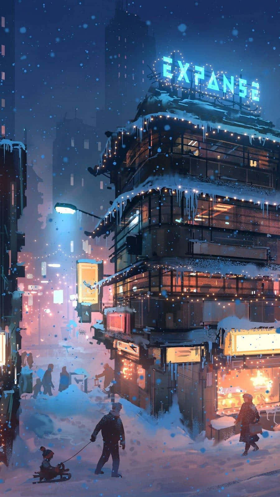 Anime Building Snowy Night Wallpaper