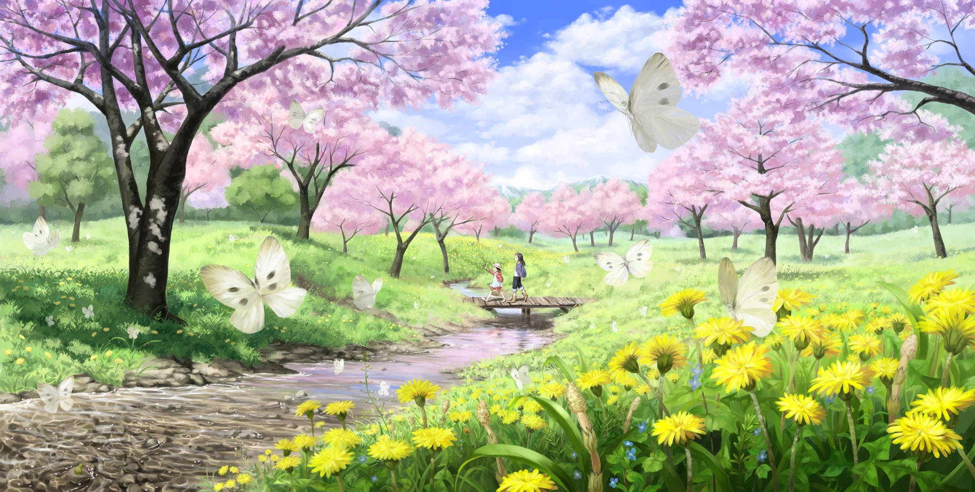 Mariposasde Anime Y Flores Bunga. Fondo de pantalla