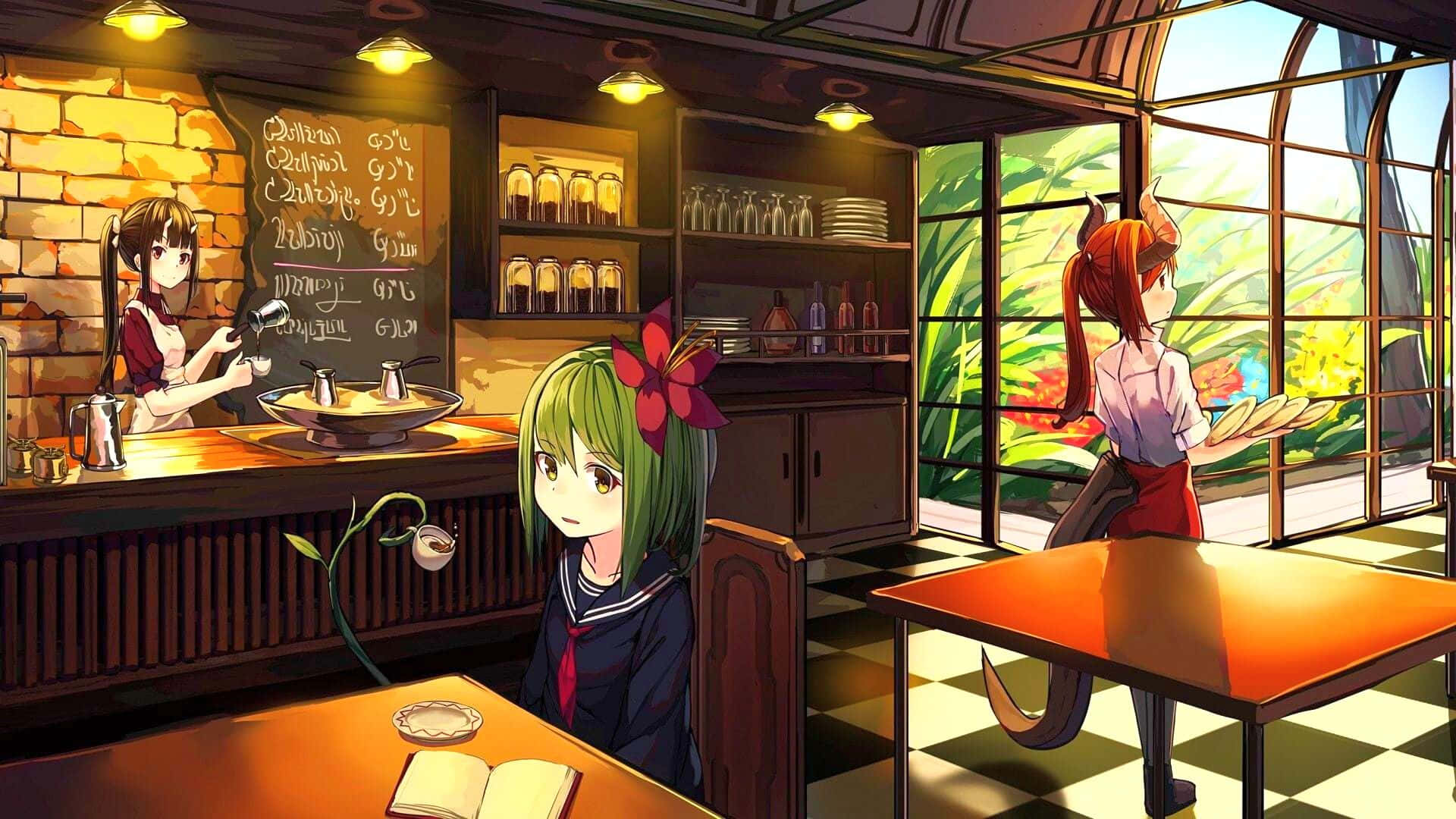 Anime Cafe Background 1920 X 1080 Background