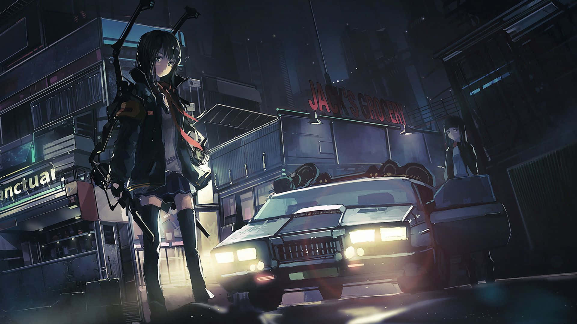 A Girl Standing In Front Of A Car In A City