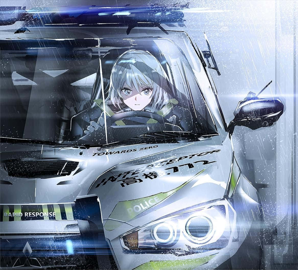 A Police Car With A Girl In The Driver's Seat