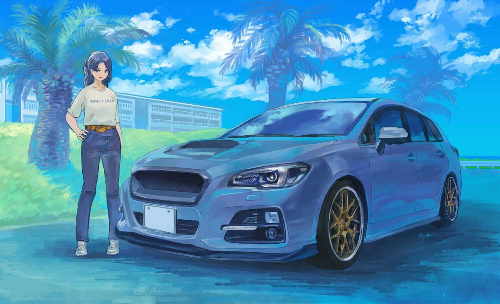 Erlebensie Den Nervenkitzel Des Anime-stils In Dieser Nahaufnahme Eines Anime-autos.