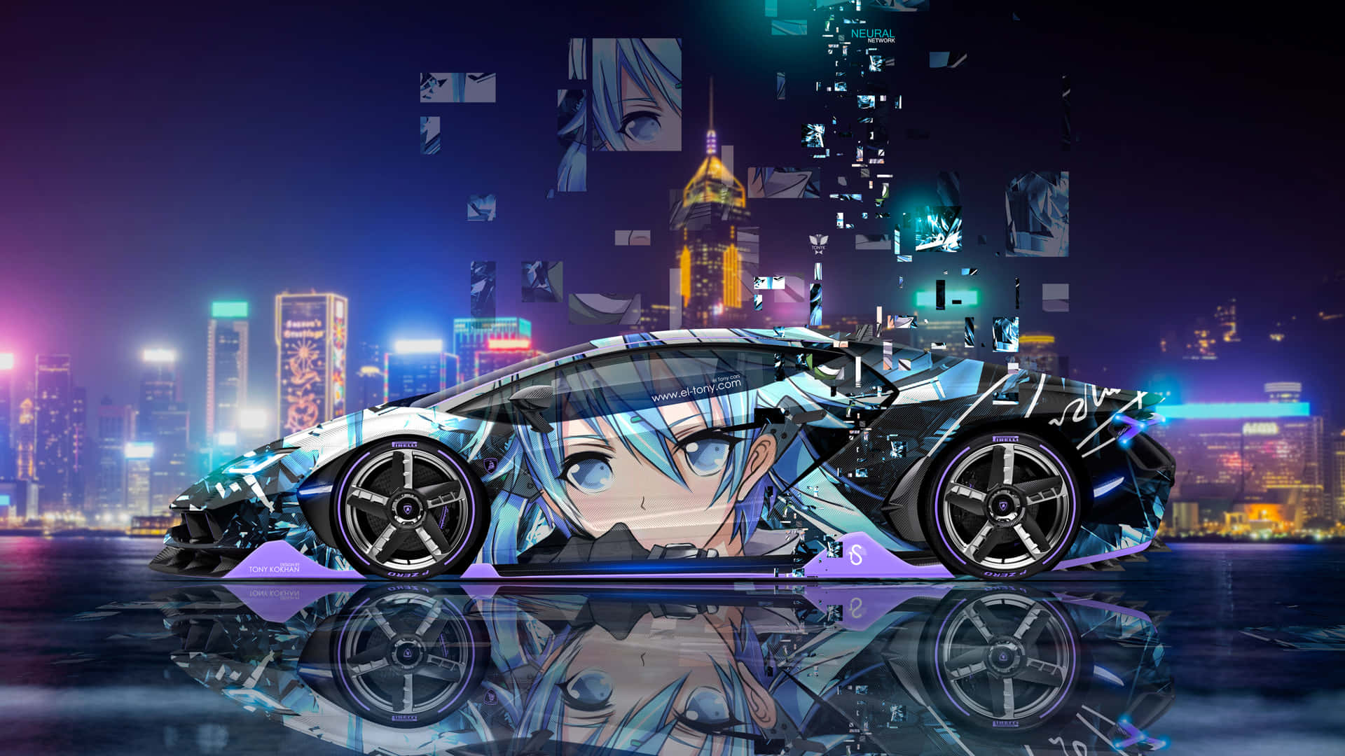 "A powerful anime car, ready to race through the night."