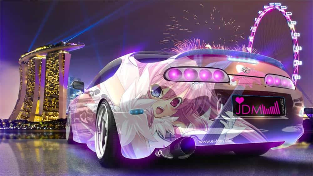 A Car With A Pink And Purple Paint Job