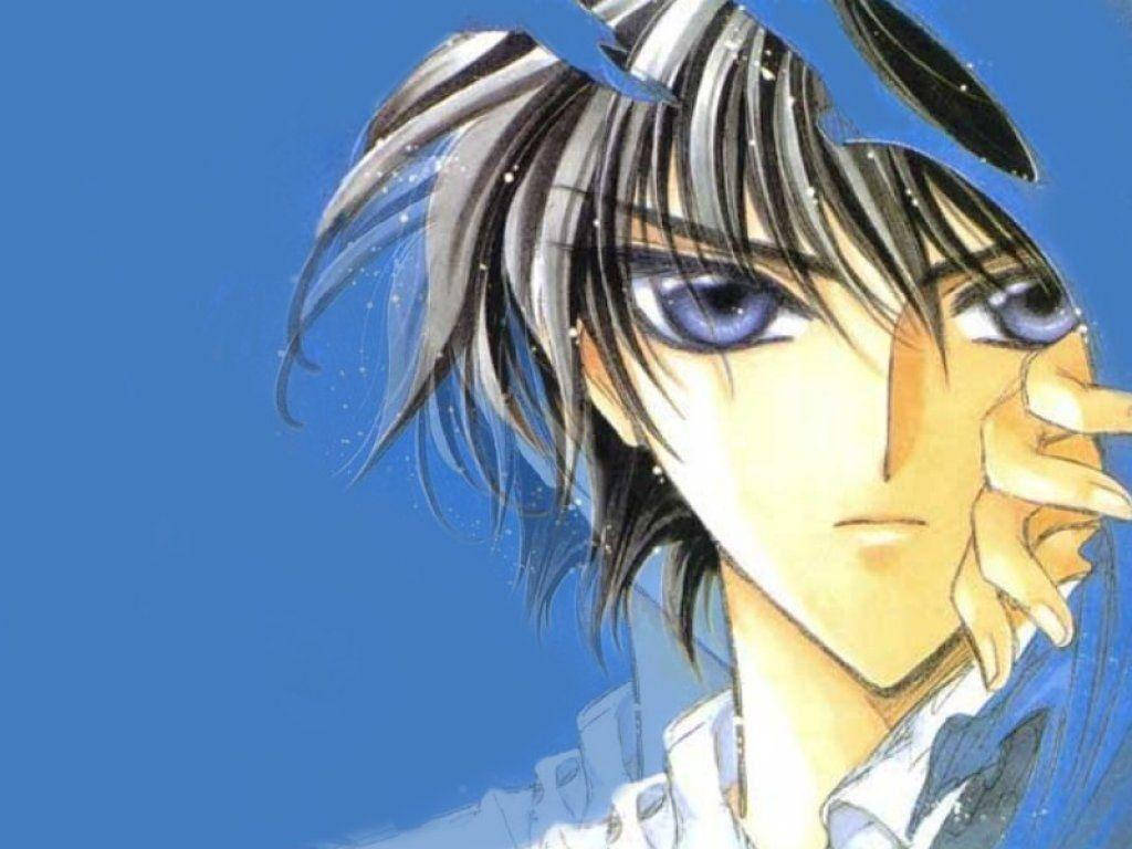 Animecartoon-junge Auf Blauem Hintergrund Wallpaper