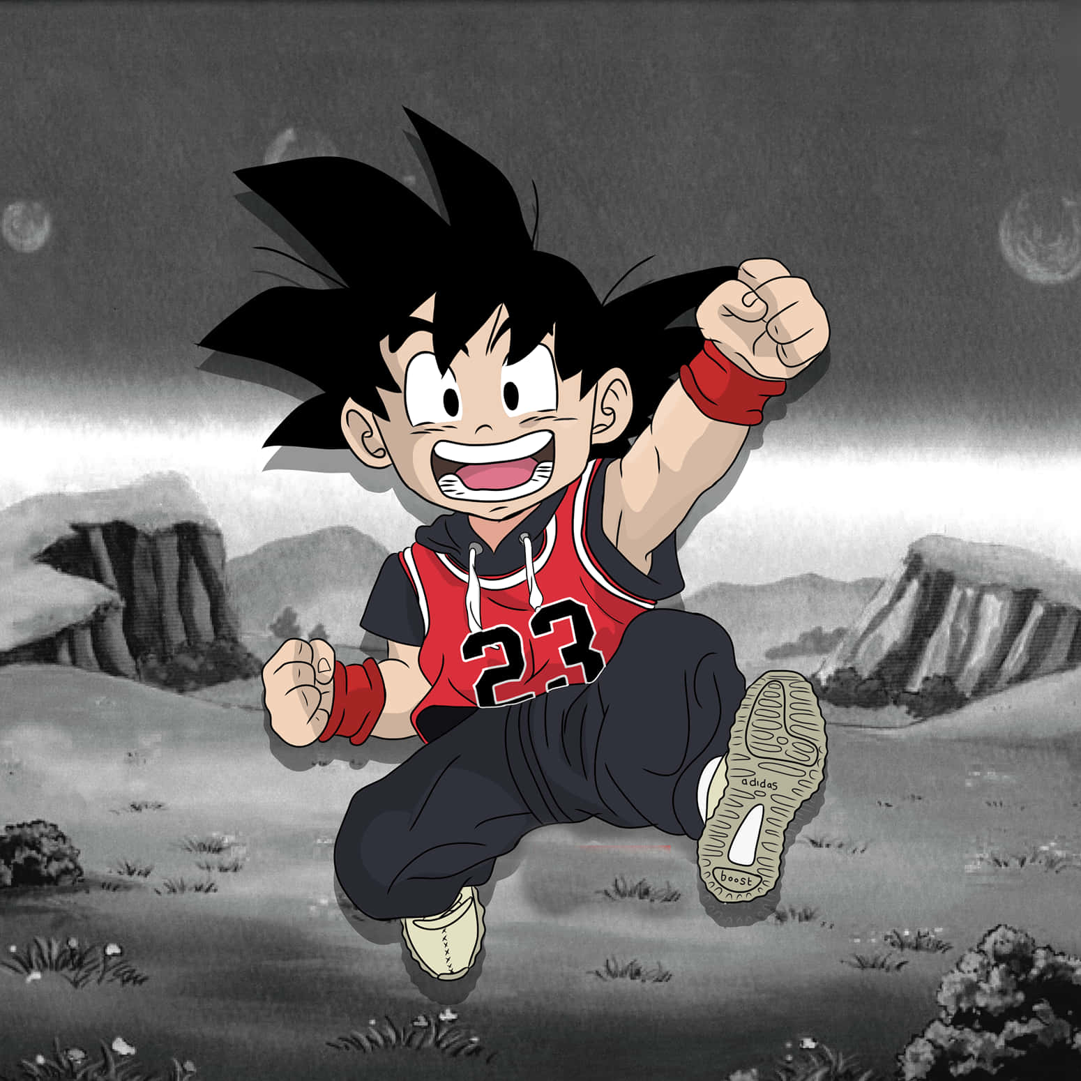 Anime Cartoon Goku Wearing Bulls 23 Jersey Picture