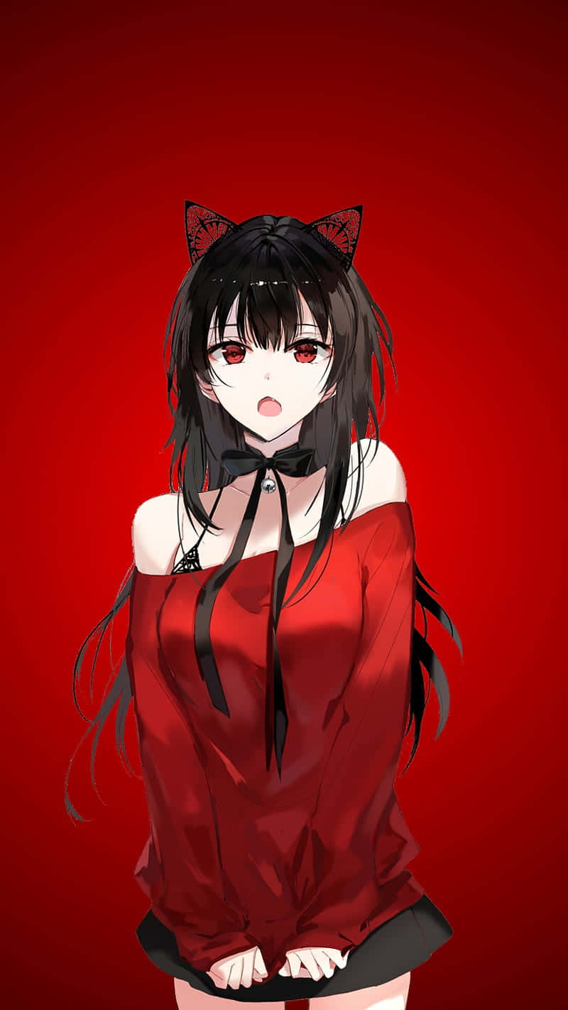Anime Cat Girl Red Background Wallpaper