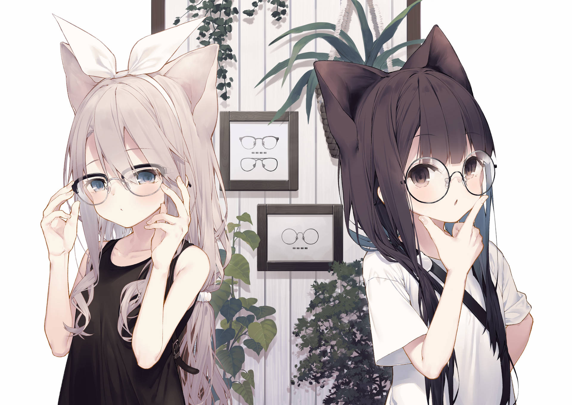 Anime Cat Girls With Glasses Wallpaper