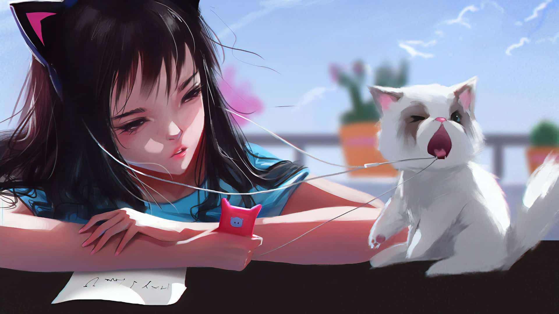 AI Art: anime cat girl holding a phone by @Cyber Wolf | PixAI