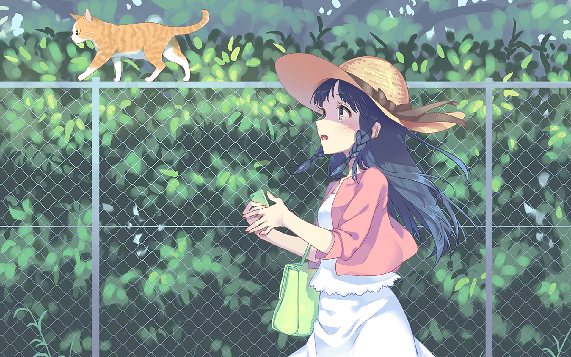 Anime Cat Walking On Fence Wallpaper