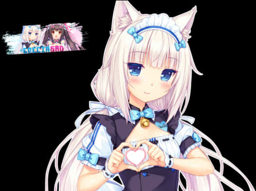 Anime Catgirl Heart Gesture PNG
