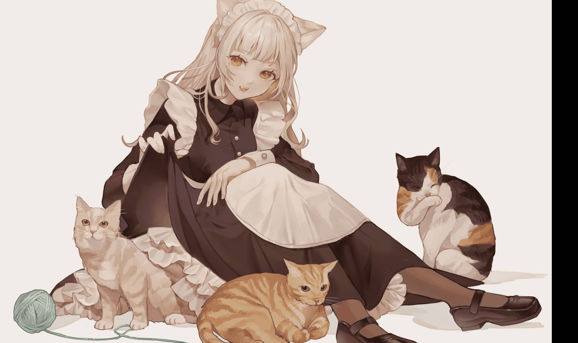 Anime Cats With Maid Wallpaper