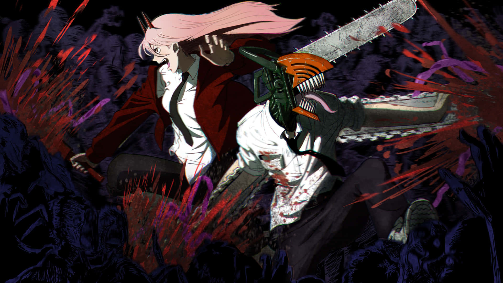 Anime Chainsaw Battle Scene Wallpaper