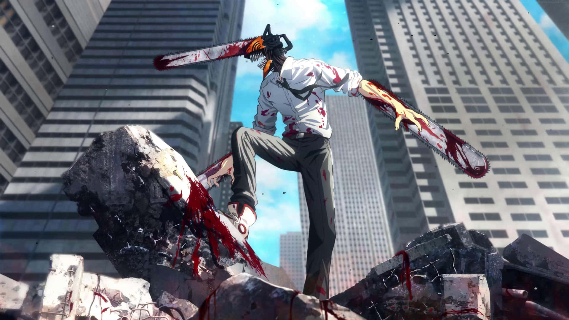 Anime Chainsaw Wielding Character Wallpaper