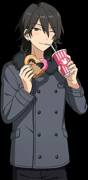 Anime Character Enjoying Snacks PNG