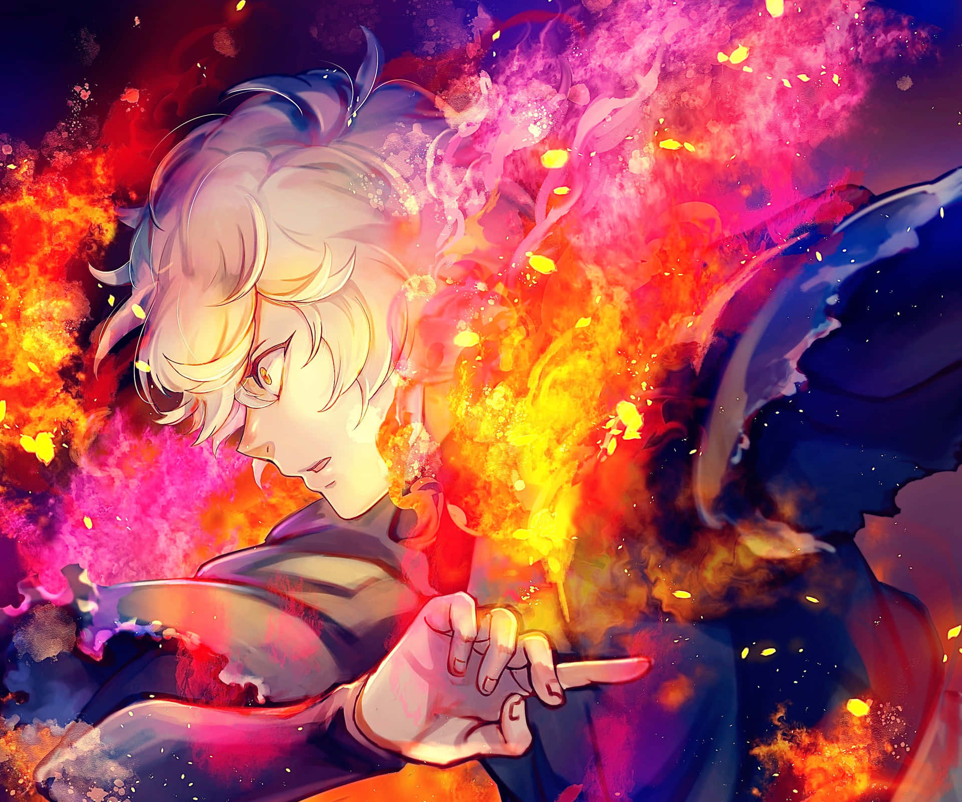 Anime Character Flames Artwork Wallpaper