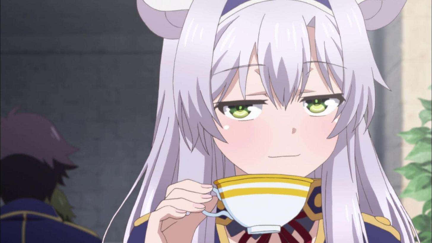 Anime Character Holding A Tea Cup With Smug Face Wallpaper