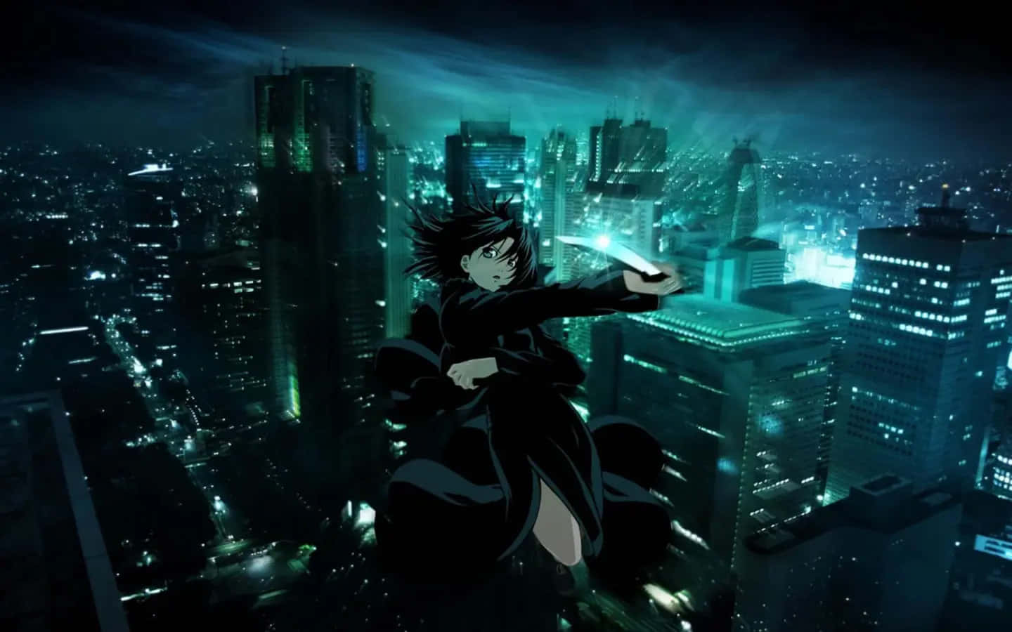 Anime Character Overlooking City Night Wallpaper
