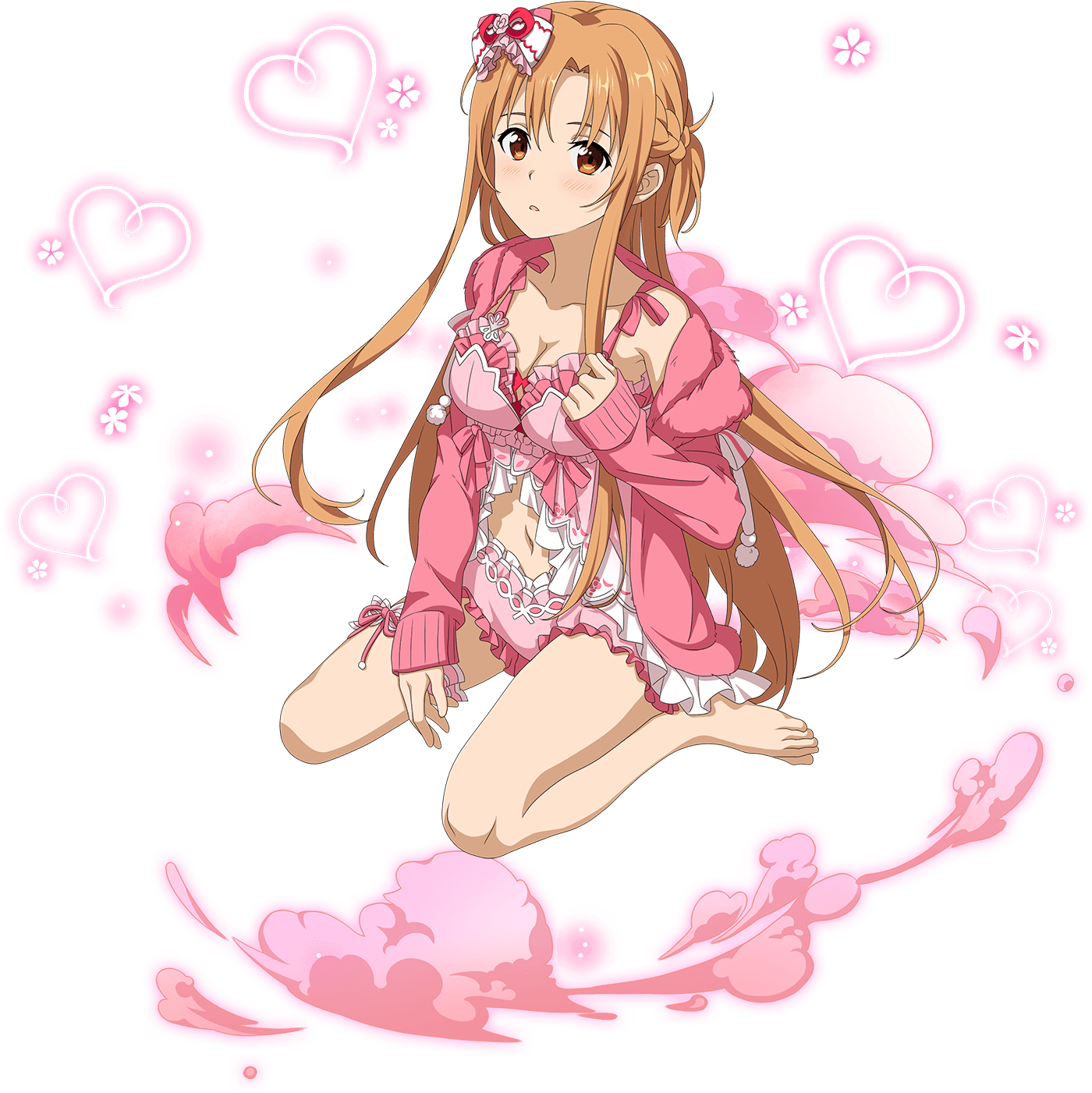 Anime Character Pink Hearts Clouds PNG