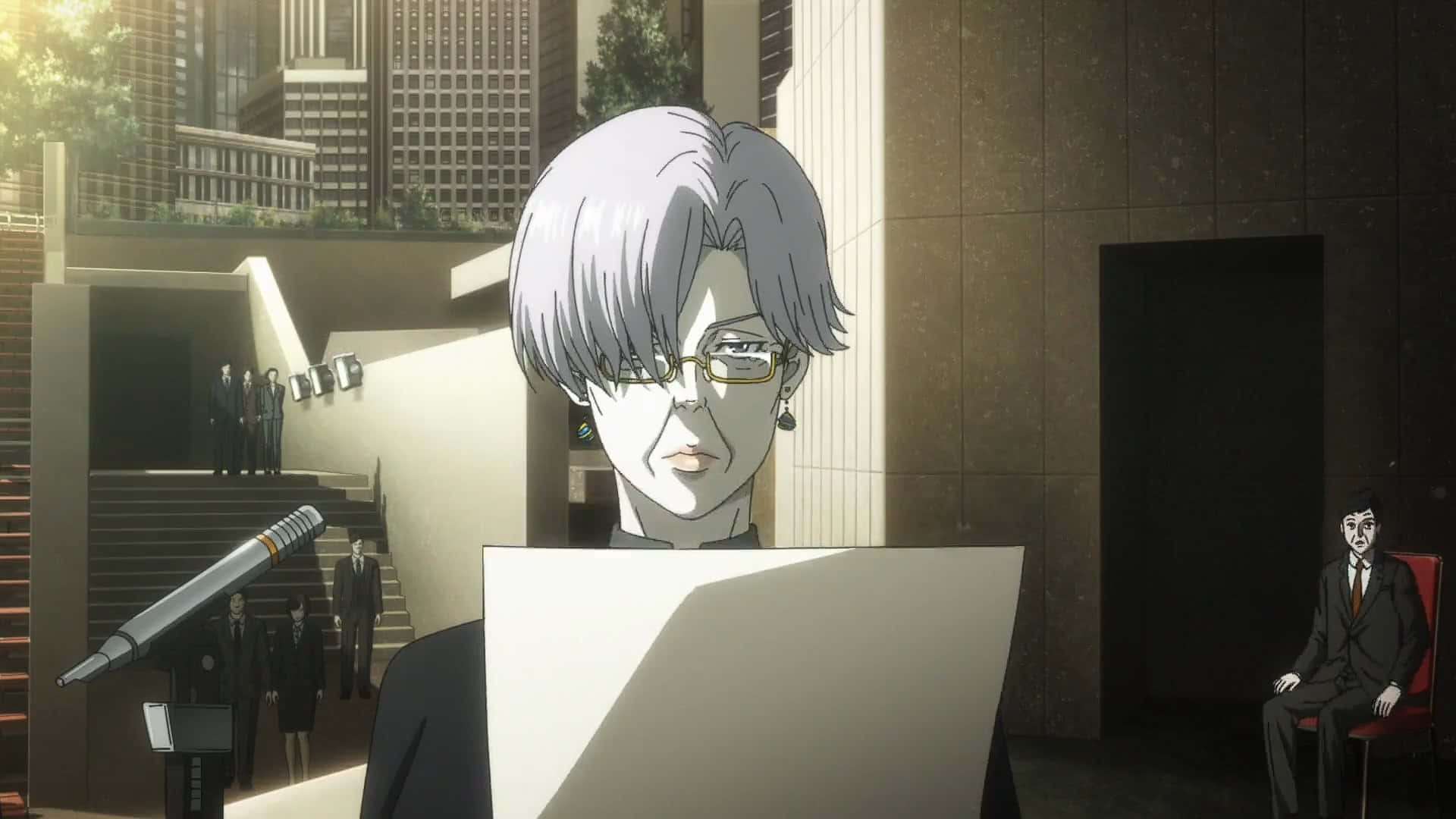 Anime Character Reading Document Outdoors Wallpaper