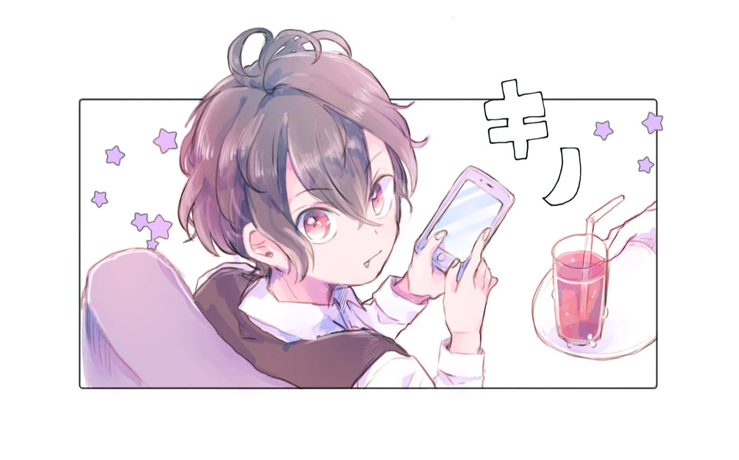 Relajación De Personaje De Anime Con Smartphone Fondo de pantalla