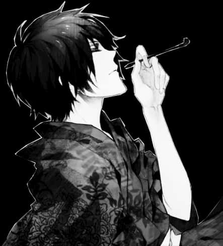 Anime Character Smokingin Monochrome PNG