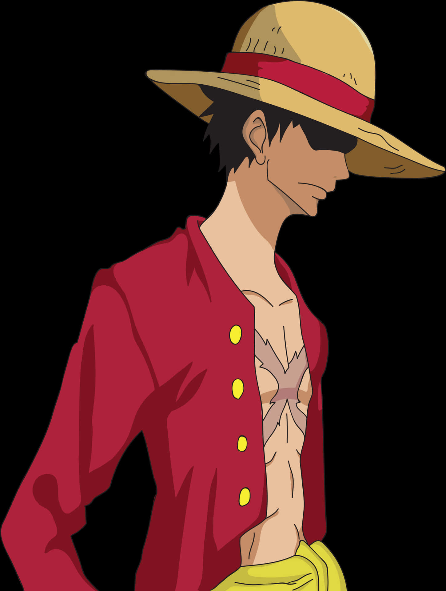 Anime Character Straw Hat Red Shirt PNG