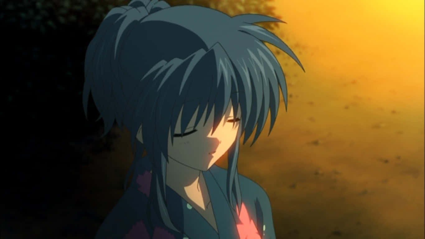 Anime Karakter Solnedgang Refleksjon Bakgrunnsbildet