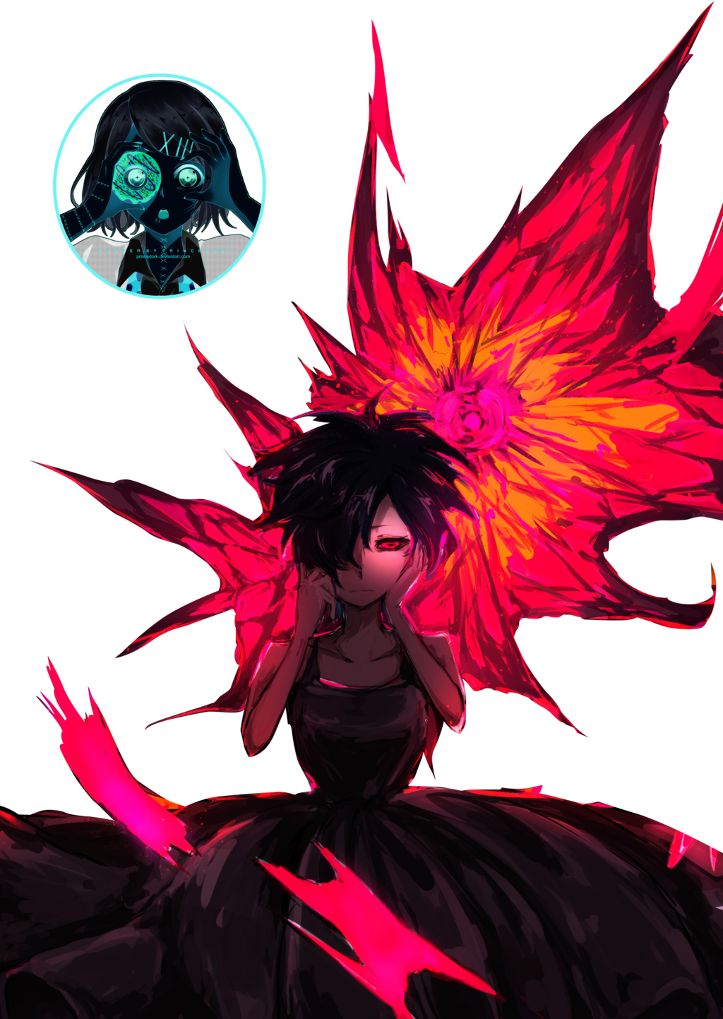 Anime Character With Flaming Wings PNG