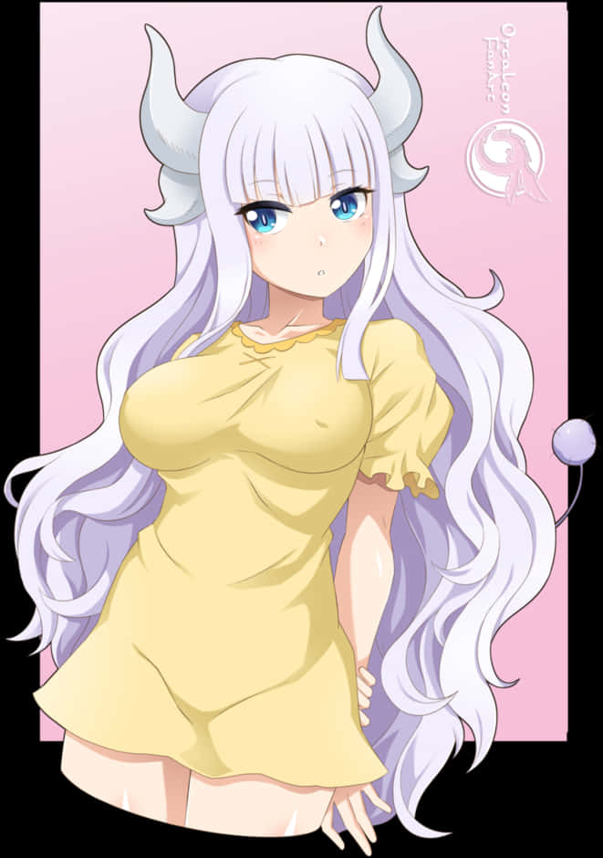 Anime Character With Horns Yellow Dress PNG