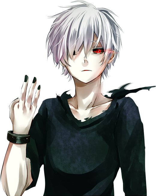 Anime Character With Silver Hairand Red Eye PNG