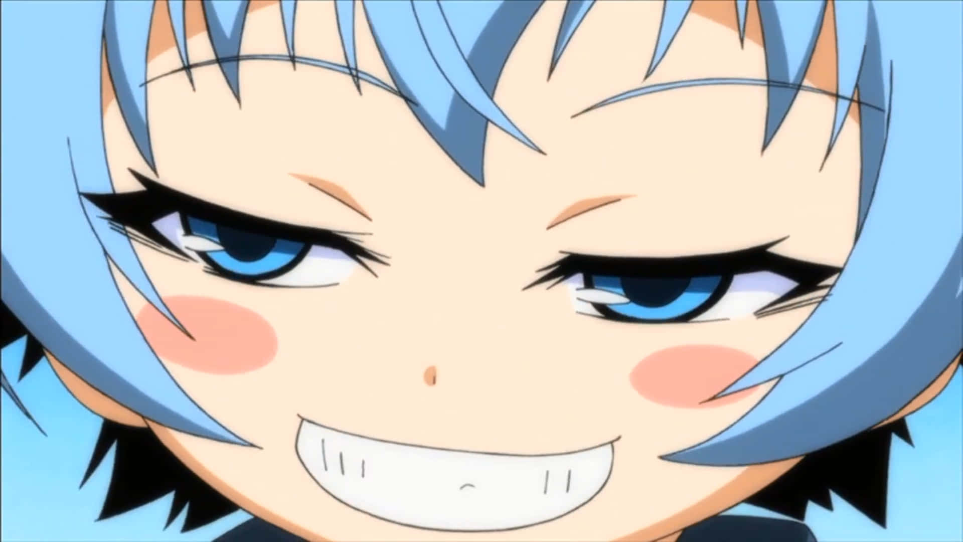 Anime Character With Smug Face And Blue Eyes Wallpaper