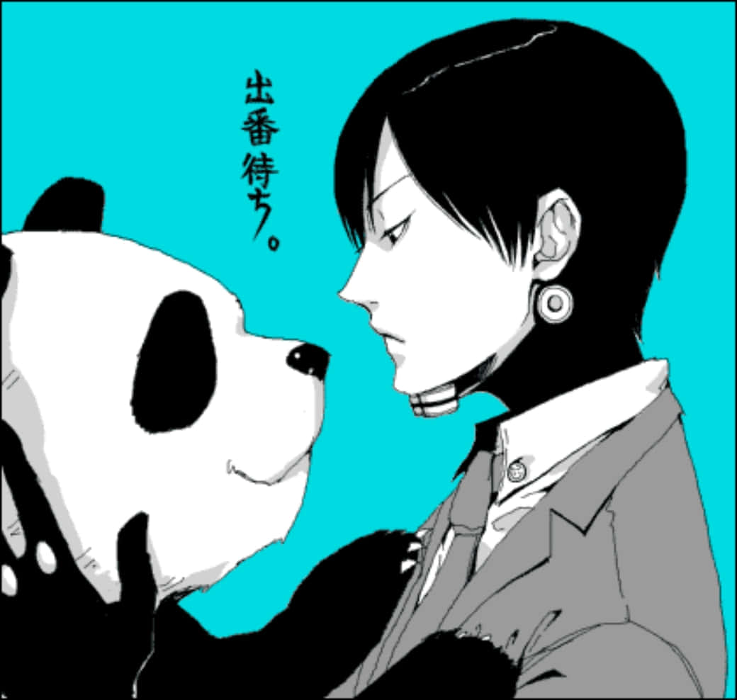 Anime Characterand Panda Faceoff Wallpaper