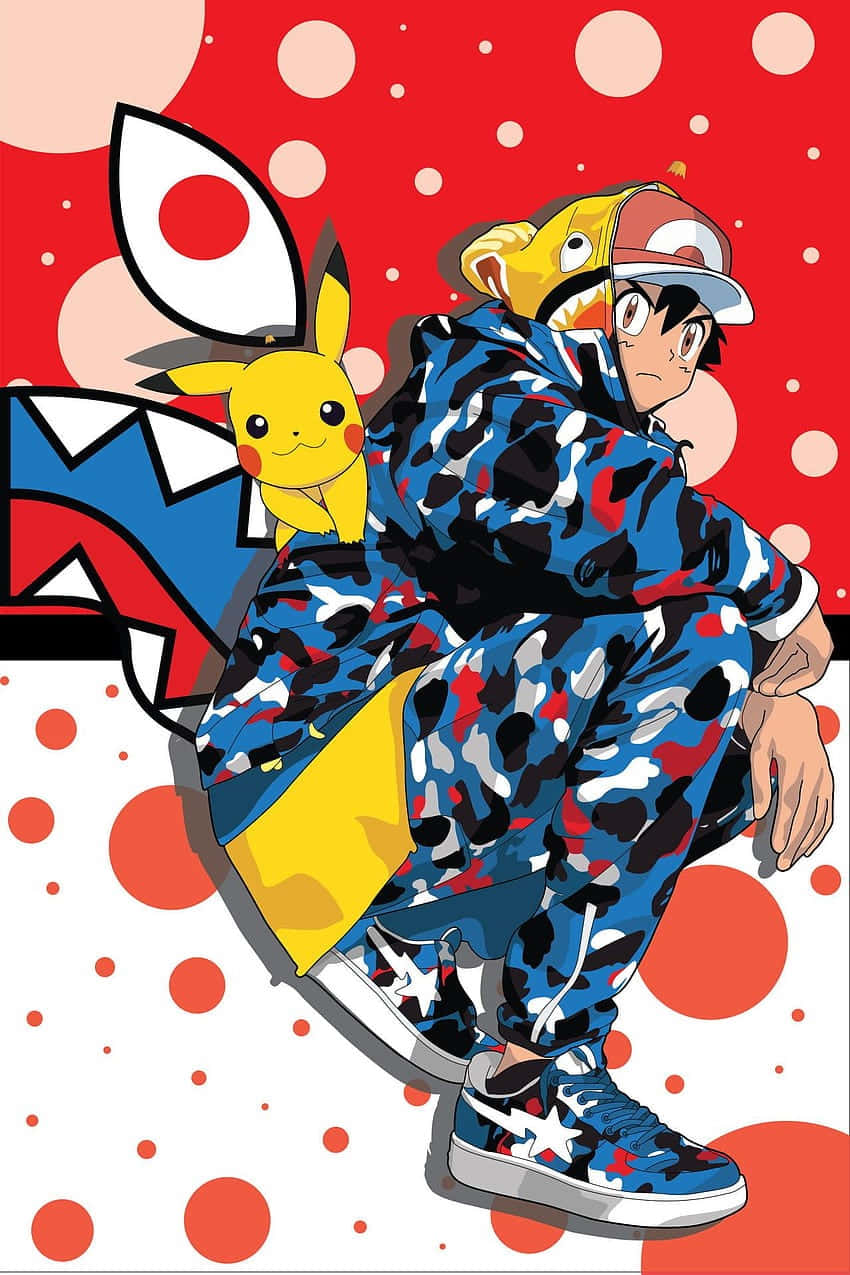 Anime Characterin Bape Camowith Pikachu Wallpaper
