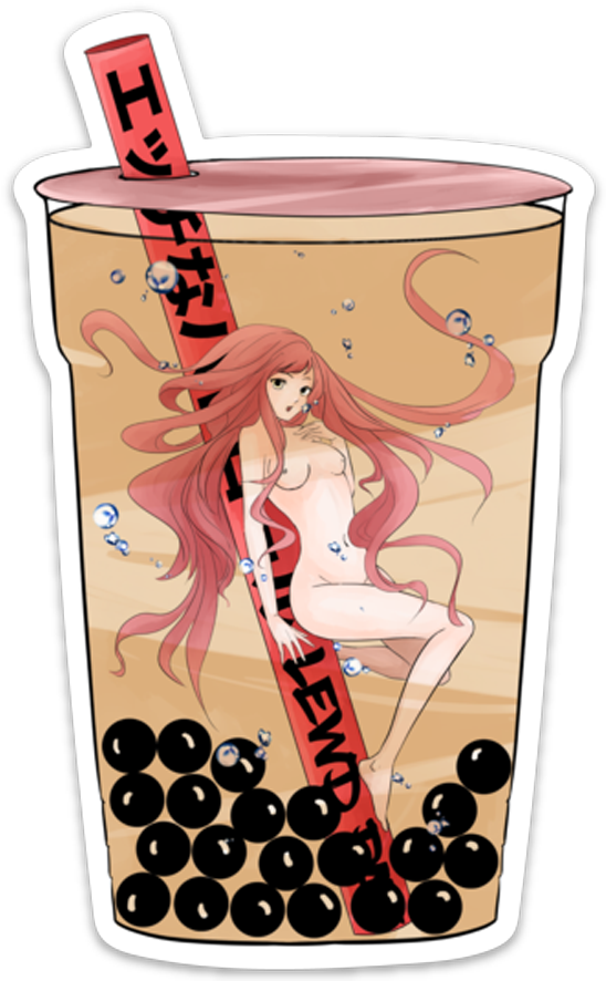 Anime Characterin Bubble Tea Cup PNG