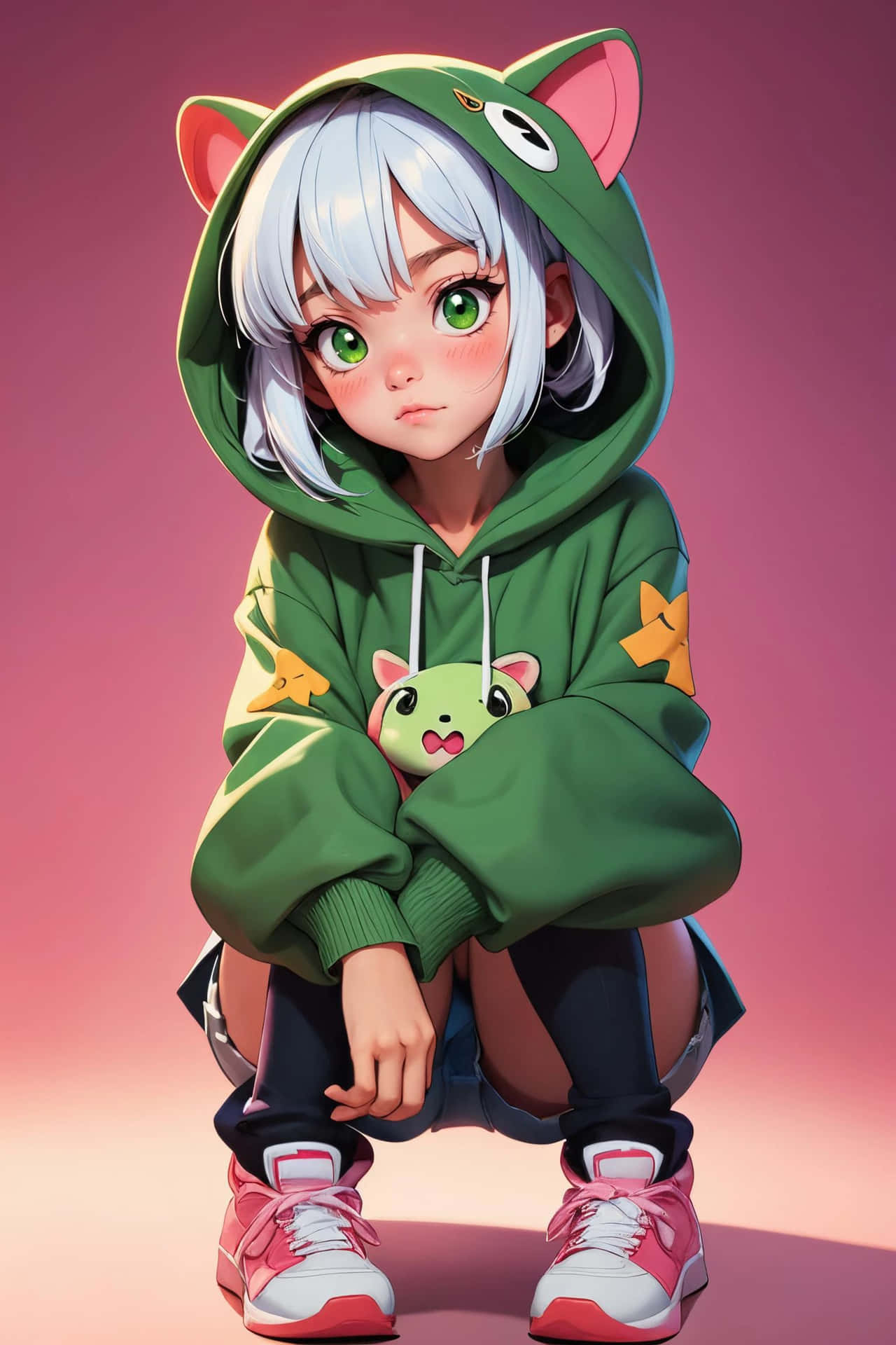 Anime Characterin Green Hoodie Wallpaper